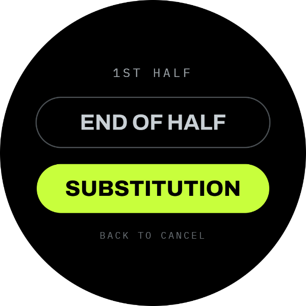 Substitution prompt with the options to end the half or come off.